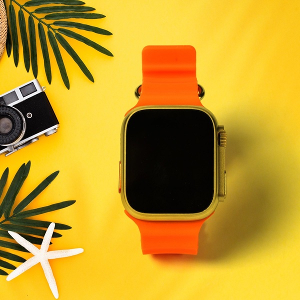 smartwatch, digital watch, fitness tracker, sport watch, smart wearable, new arrival, flat lay, energetic, playful, yellow, orange